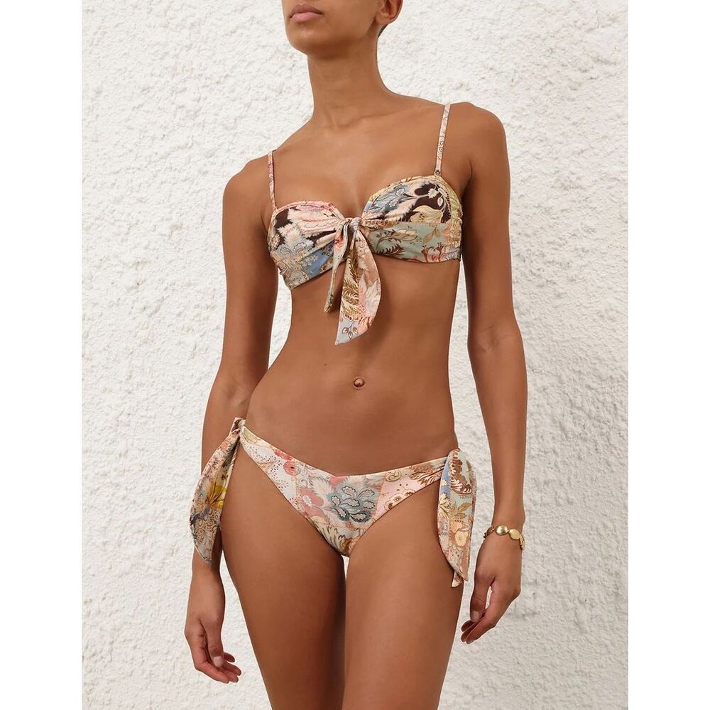 Zimmermann Daylight Tie Bikini Top and Swim Bottom in Patch Multi Print Size L
